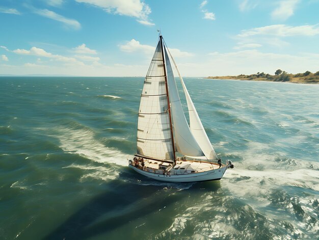 Foto serenity at sea kleine yacht segeln im ozean vogelblick minimalistische tageszeit fotorealistisch