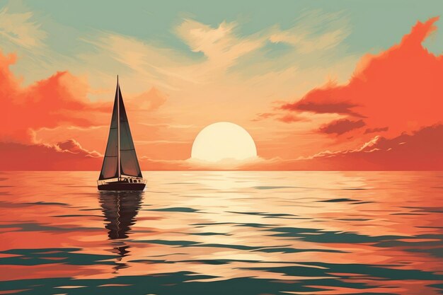 Serenity Sail Nostálgico Pôr-do-sol em estilo retro