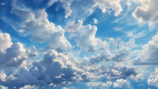 Sereno cielo azul y abundantes nubes blancas