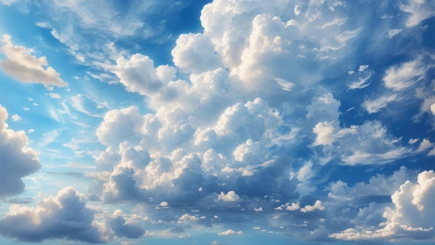 Sereno cielo azul y abundantes nubes blancas