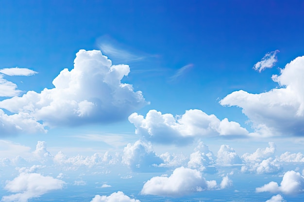 Sereno cielo azul con nubes esponjosas en el fondo. Una imagen de archivo con temática de la naturaleza y un toque de