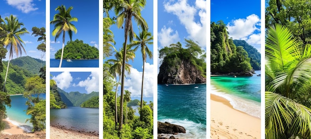 Sereno collage de playa adornado con elegantes divisiones blancas y cautivadores segmentos de luz radiante