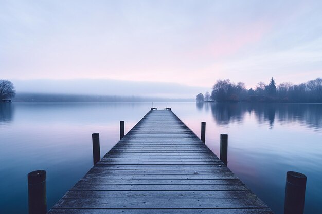 El sereno y estético lago pacífico al amanecer