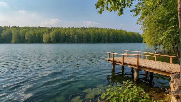 Sereno gazebo junto al lago en el verde