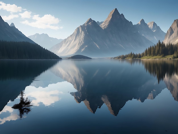 Foto un sereno lago rodeado de imponentes montañas con un reflejo del paisaje en las tranquilas aguas.