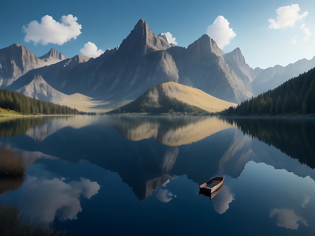 Foto un sereno lago rodeado de imponentes montañas con un reflejo del paisaje en las tranquilas aguas.