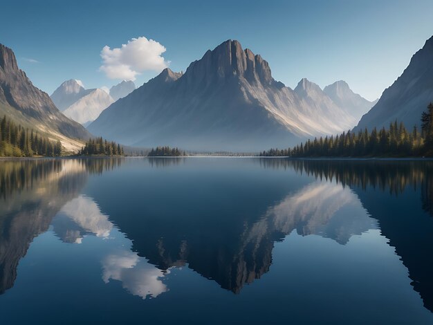 Foto un sereno lago rodeado de imponentes montañas con un reflejo del paisaje en las tranquilas aguas.