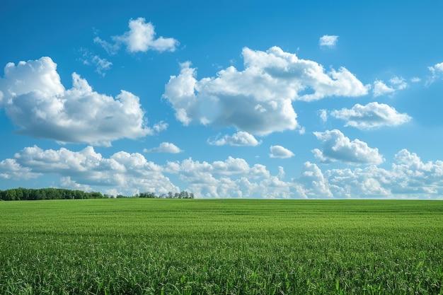 El sereno paisaje agrícola de Ohio los cautivadores campos verdes los cielos azules y las nubes esponjosas del verano