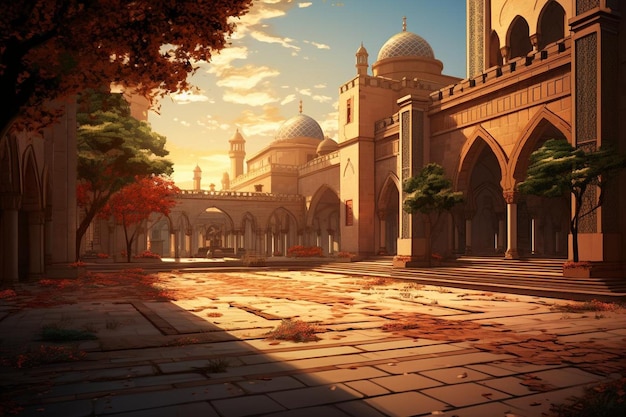 Sereno patio de la mezquita al amanecer