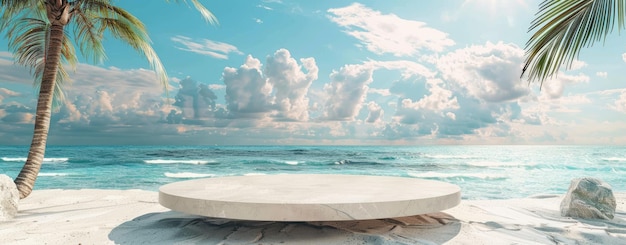 Sereno podio frente a la playa para exhibición idílica y relajación