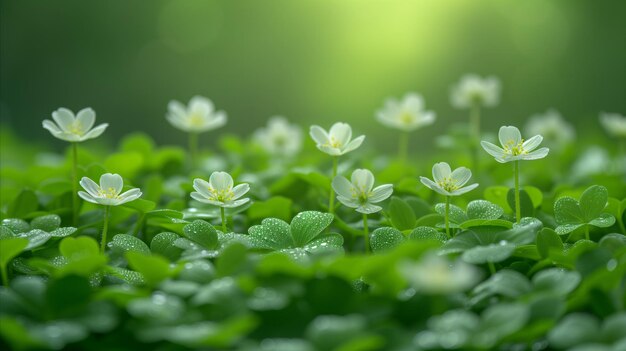 Sereno rocío Flores blancas salpicadas al amanecer