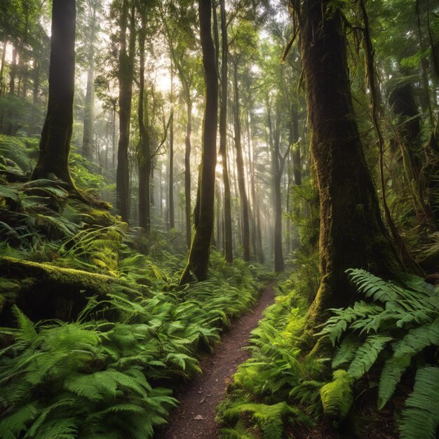 Un sereno santuario forestal de diversos árboles y vida silvestre