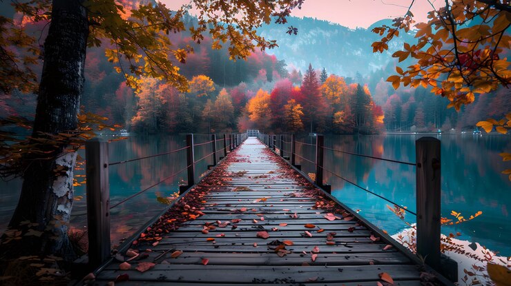 Sereno sendero de otoño junto al lago