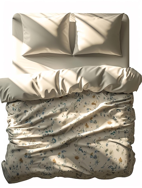 Foto sereno sueño vista desde arriba de una manta de cama clara