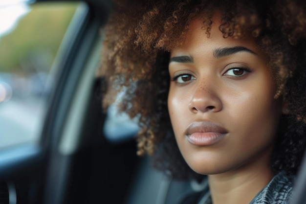 Seria mujer afroamericana en el coche