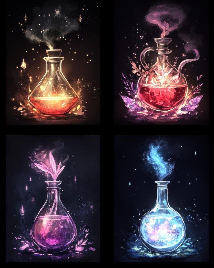 Foto una serie de botellas con diferentes colores y las palabras la que está en el medio