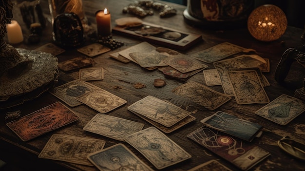 Una serie de cartas del tarot dispuestas en una mesa mística