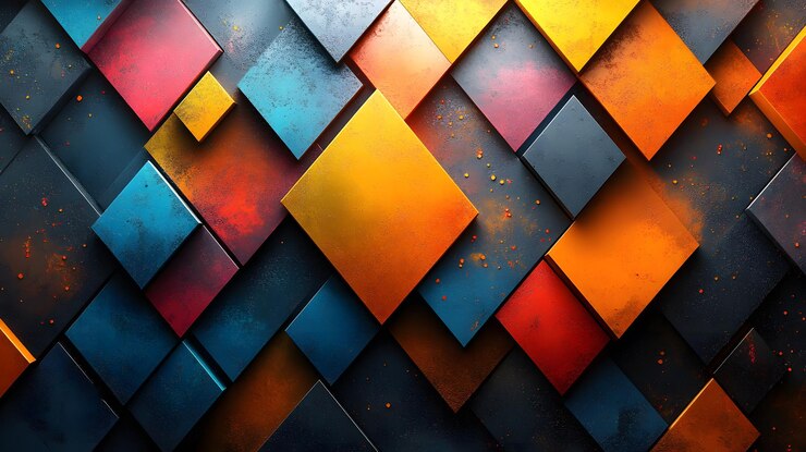 una serie colorida de azulejos con un cuadrado de naranja y azul