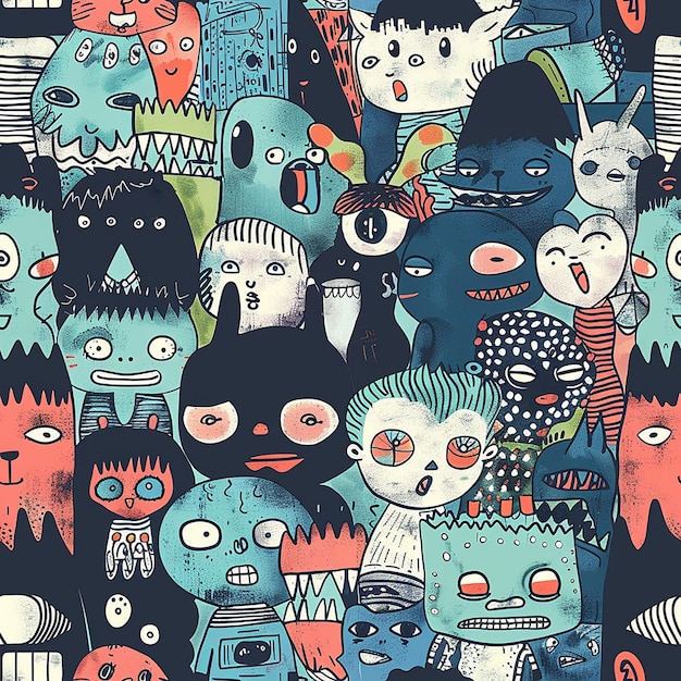 una serie colorida de personajes de dibujos animados se muestran entre sí