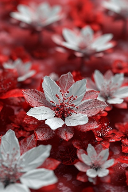 una serie de copos de nieve 3D en rojo y blanco