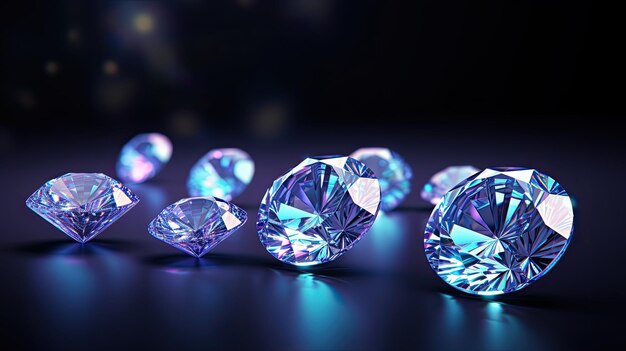 Una serie de diamantes en tonos azules y morados.