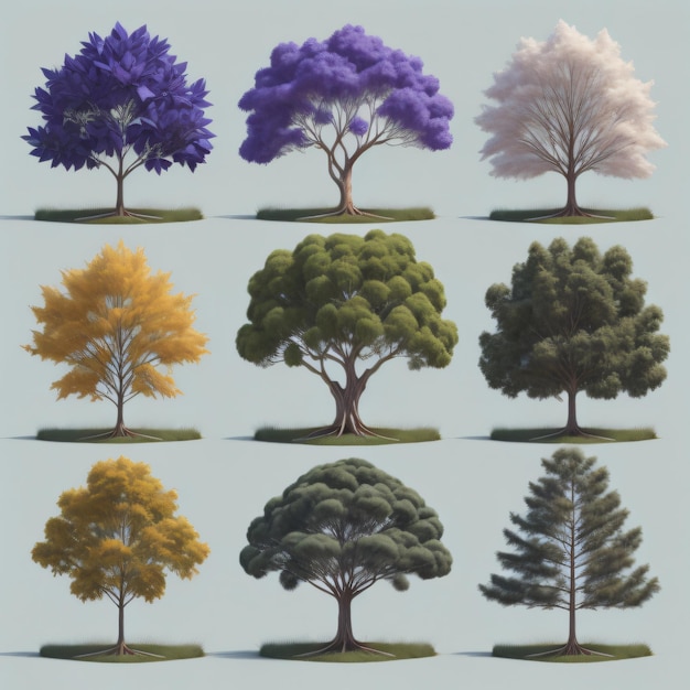 Foto una serie de diferentes árboles con diferentes colores de diferentes colores.