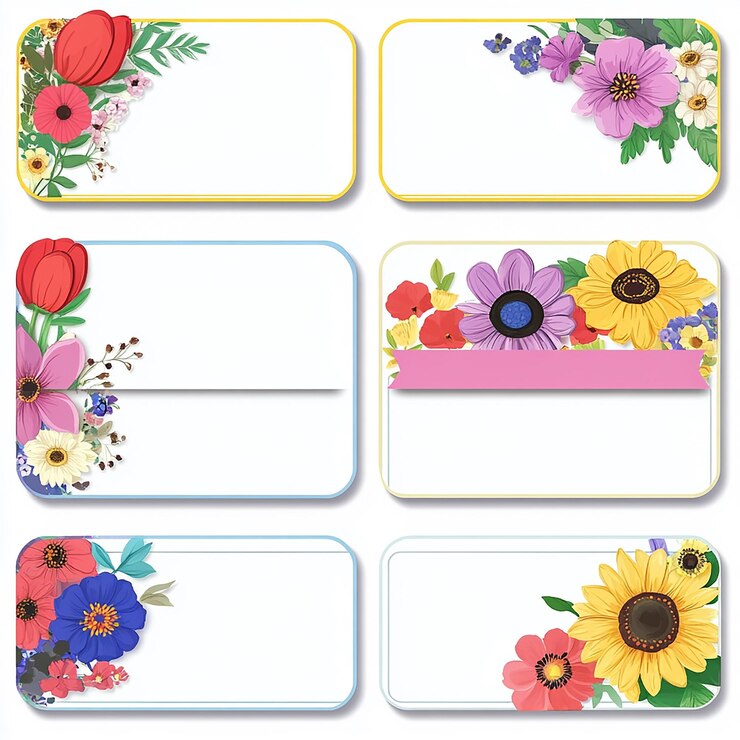Foto una serie de etiquetas de flores coloridas en un fondo blanco