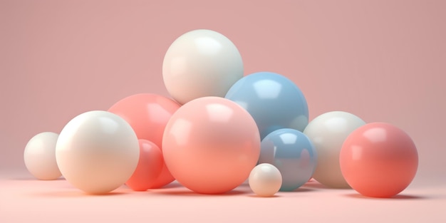 Una serie festiva de esferas flotantes contra un lienzo rosado que evoca alegría y celebración AI Generative
