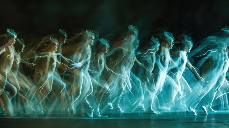 Foto una serie de figuras y líneas alargadas borrosas capturan la sensación de velocidad y emoción en una rutina de baile de ritmo rápido