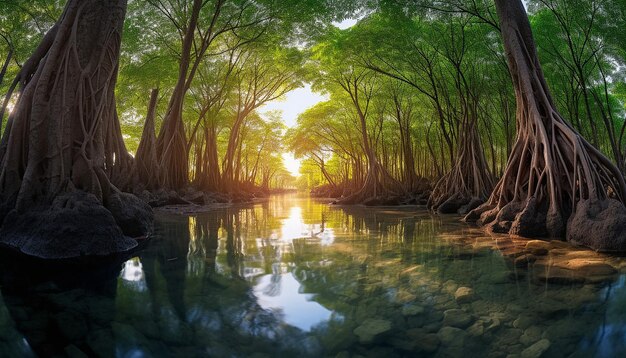 una serie de fotos que muestran el intrincado ecosistema de un bosque de manglares