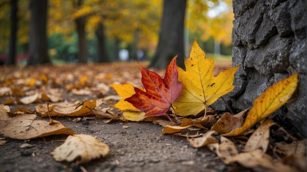 Una serie de hojas de otoño caídas de varios colores