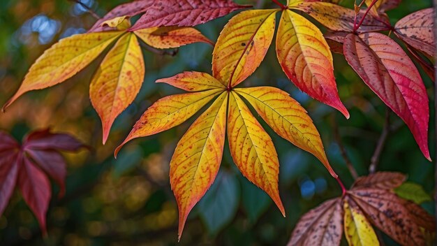 Una serie de hojas de otoño caídas de varios colores