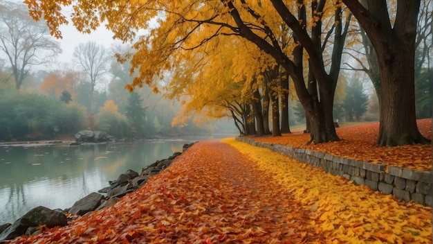 Una serie de hojas de otoño caídas de varios colores