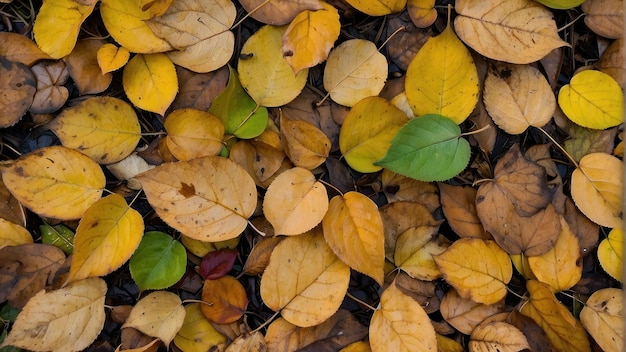 Una serie de hojas de otoño caídas de varios colores