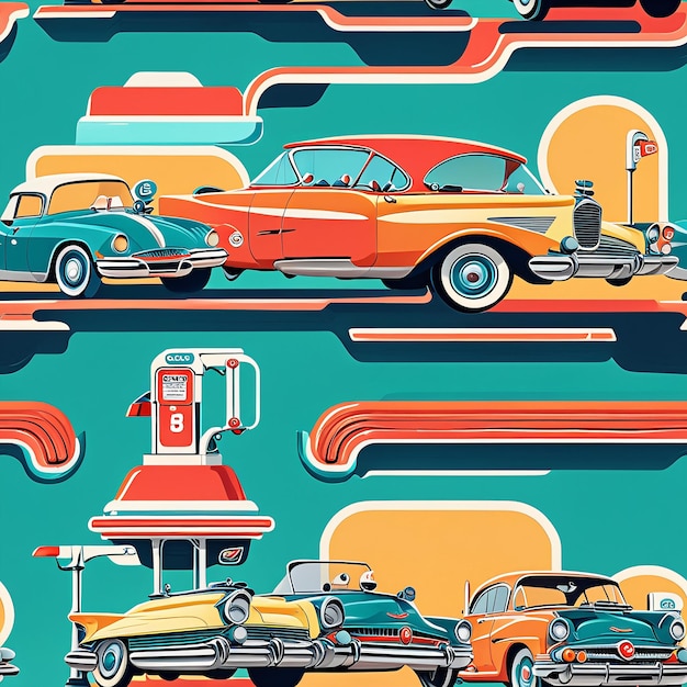 una serie de ilustraciones de coches clásicos