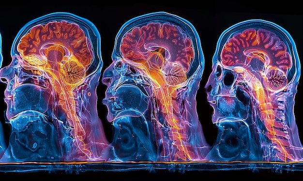 una serie de ilustraciones médicas muestra el cerebro y el cerebro