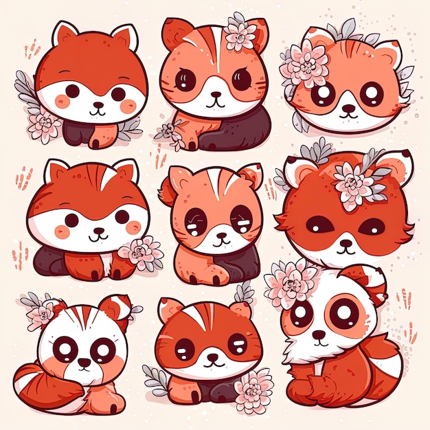 una serie de imágenes de lindos animalitos, incluidos mapaches y una flor.