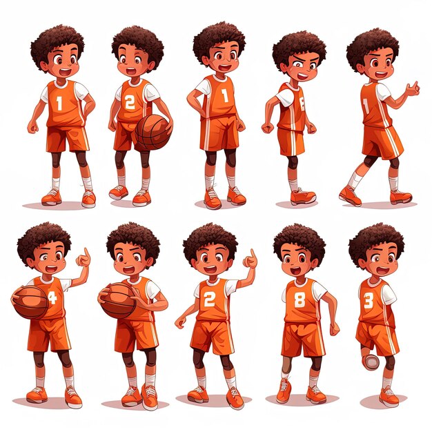 Foto una serie de imágenes de un niño con un uniforme naranja con el número 8 en él