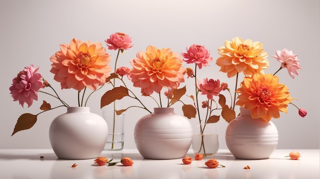 una serie de jarrones con flores delante de ellos con las palabras jarrones en la mesa