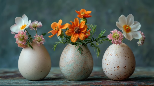 Una serie de jarrones con varias flores