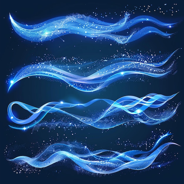 una serie de líneas azules y púrpuras con las palabras brillan en ellos