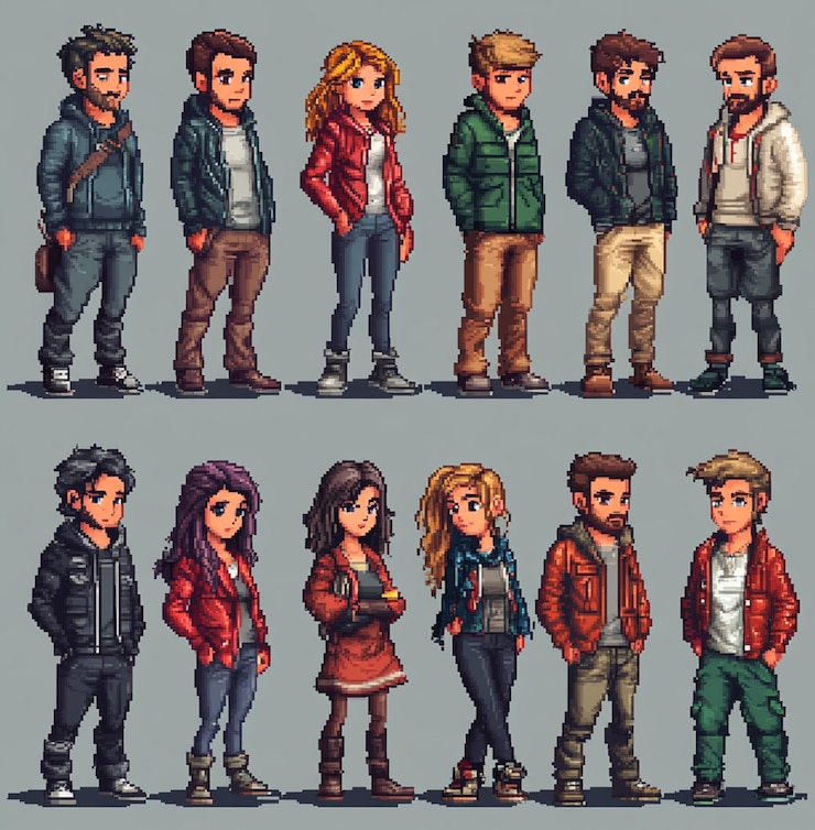 Foto una serie de personajes que incluye uno de los personajes de la serie