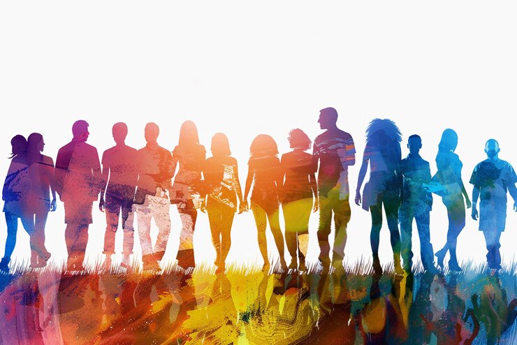 Foto una serie de personas con diferentes colores y sus caras