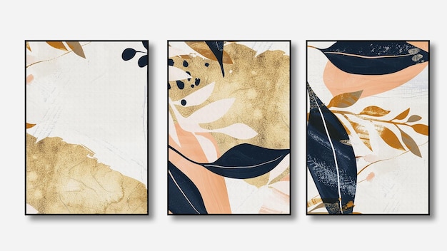 una serie de pinturas con un fondo azul y marrón