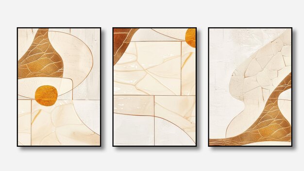 una serie de pinturas con un fondo blanco y uno marrón y blanco