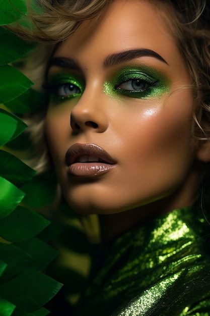 Foto una serie de retratos de personas que llevan maquillaje de tema verde