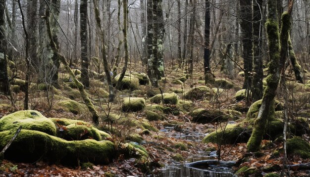 Foto una serie de tomas que muestran la transición del invierno a la primavera en un bosque