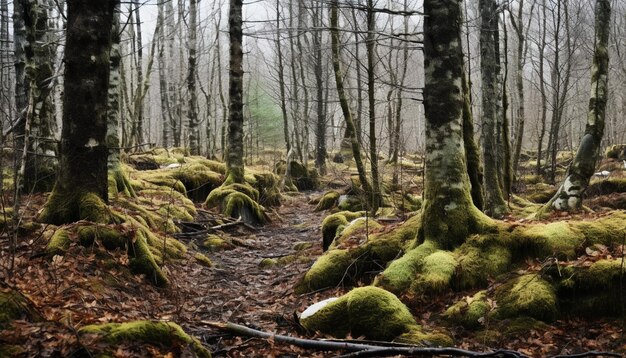 Una serie de tomas que muestran la transición del invierno a la primavera en un bosque