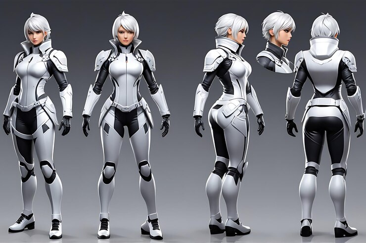 una serie de tres tipos diferentes de robots femeninos