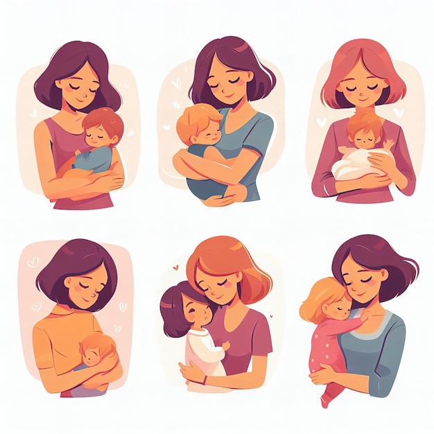 Foto a series drawings of women holding babies